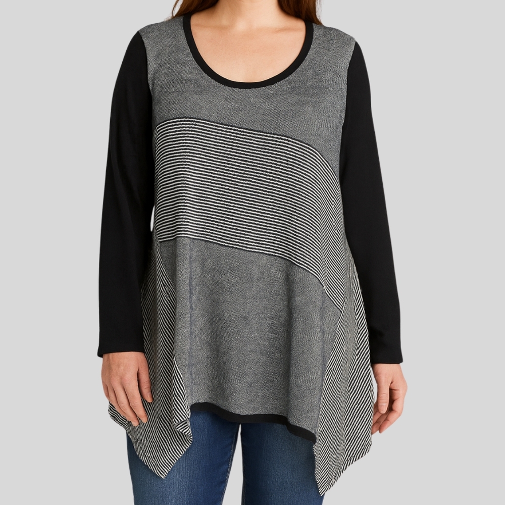 Jessica London Tunic Top Women's Size 18/20 Black White Stripe Fishtail Knit